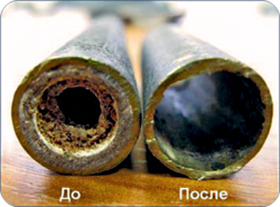 Промивання теплообмінника - труба до і після